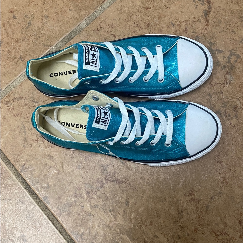 Converse Chuck Taylor All Star Low Glitter Teal Sparkly Women’s/Girls Sz 5 - Picture 3 of 8